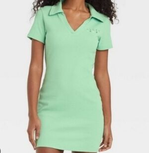 Zoe + Liv Grayed Jade St.Patrick's Day Embroidered Ribbed Bodycon Polo Dress XXL